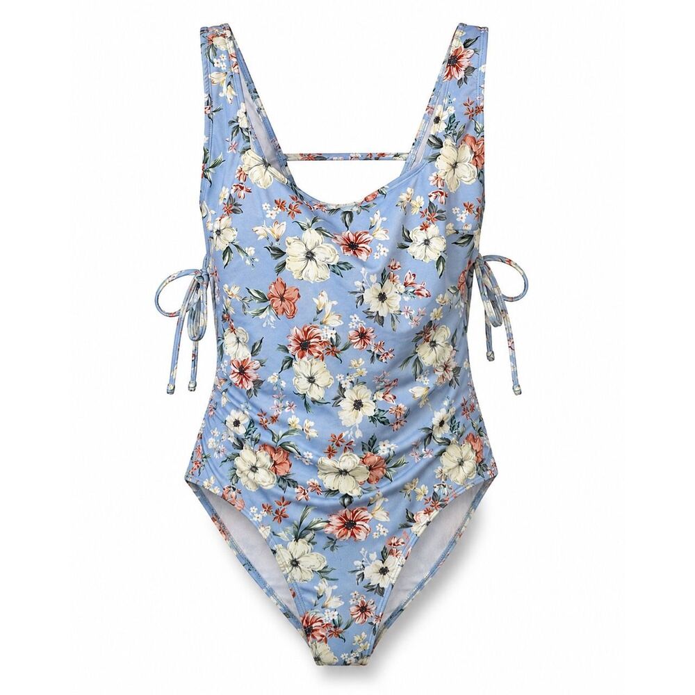 Hurley Women’s 2X Blue Floral One Piece Swimsuit Side Tie NWT Plus Size